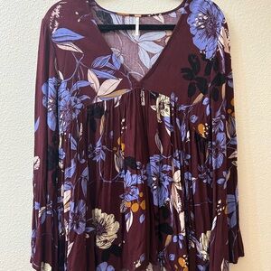 Free People Plum Floral V-Neck Top or mini dress